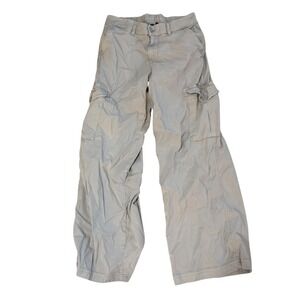 American Eagle Women Light Gray Mid-Rise Baggy Wide Leg Cargo Pants Size 2